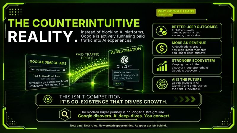 Google discovers. AI deep-dives. You convert. This isn't competition — it's co-existence that drives growth.