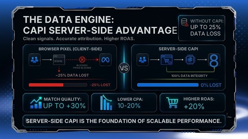 Without CAPI, you're optimizing blind. Clean signals = lower CPA Without CAPI, you're optimizing blind. Clean signals = lower CPA